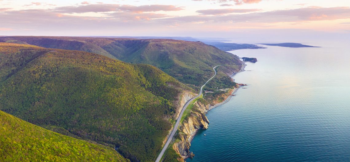 Aerial view of the Cabot Trail Cape Breton Nova Scotia