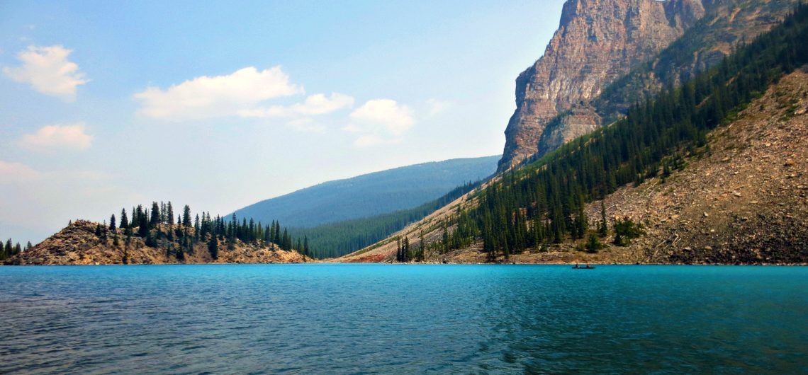 A view of the Stunning Moraine Lake In Banff National Park on a Western Canada Freewheeling Adventure