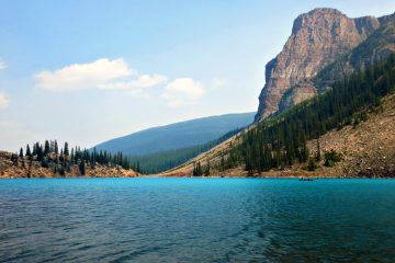 A view of the Stunning Moraine Lake In Banff National Park on a Freewheeling Adventure cycling tour.