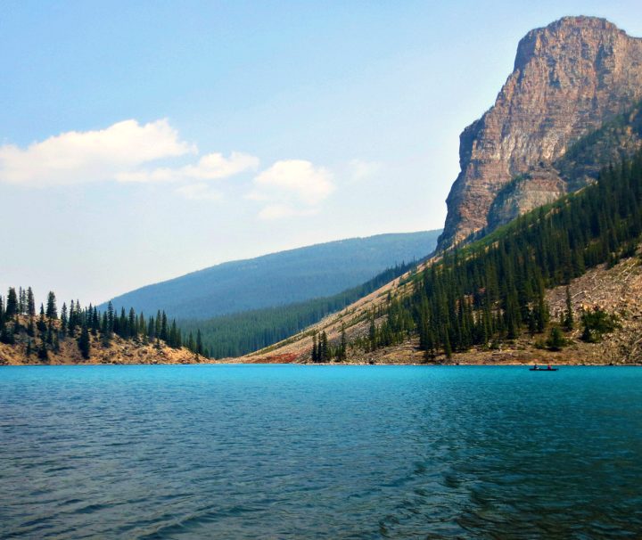 A view of the Stunning Moraine Lake In Banff National Park on a Western Canada Freewheeling Adventure