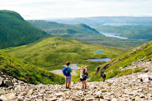 A panoramic view near the top of Gros Morne Mountain during the Freewheeling Adventures Viking hike in Newfoundland.