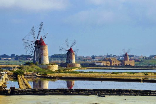 Saline of the Laguna Marsala Sicily Italy.