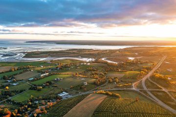 This image shows the Landscape of Grand Pré, a UNESCO World Heritage Site in Nova Scotia