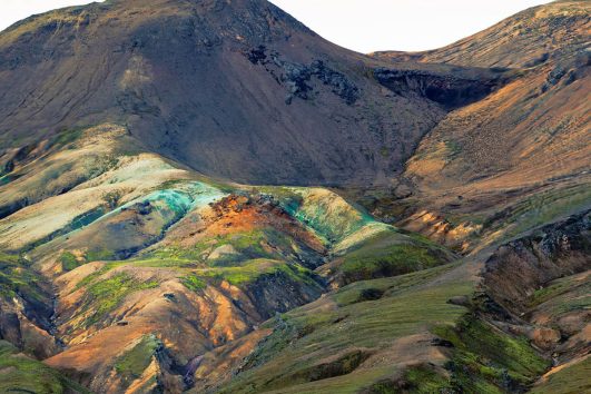 This image shows the colorful rhyolite mountains of Landmannalaugar in the Icelandic Highlands